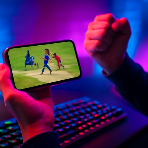 reaL money  games cricket match moment on phone display